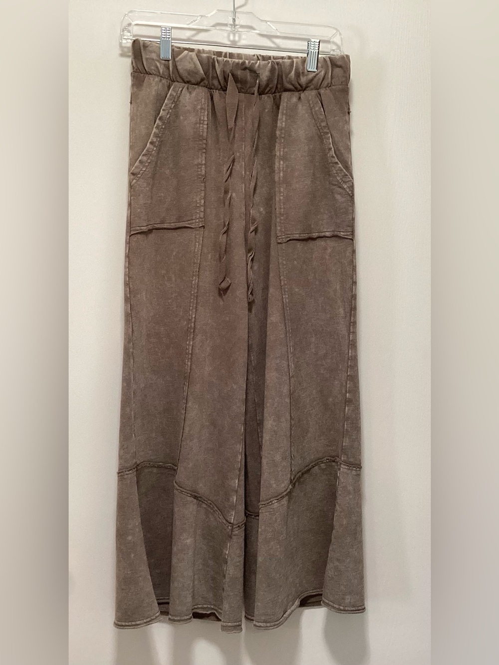 Zenana Exposed Seam Mineral Wash Mocha Wide Leg Pants